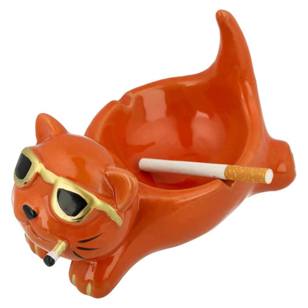 Aschenbecher Keramik Katze Orange