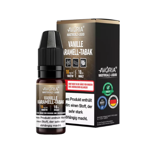 Avoria Nikotinsalz Liquid Vanille Karamell-Tabak 10mg