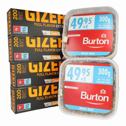 Burton Tabak Sparpaket (2 x Burton Rot Eimer 300g) + (4 x Gizeh Full Flavor Extra 200 Stück)