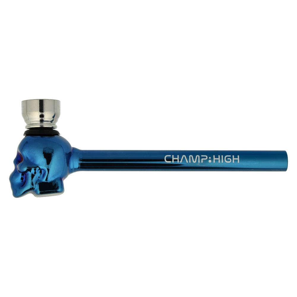 Champ High Metallpfeife Blau Skull mit Sieb