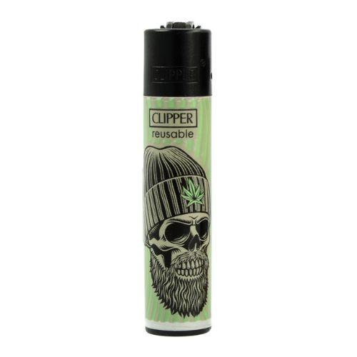 Clipper Feuerzeug Hipster Skulls 1v4 Totenkopf mit Weedblatt Mütze