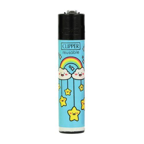 Clipper Feuerzeug Sun & Rain 2v4 Regenbogen mit Wolken und Sternen