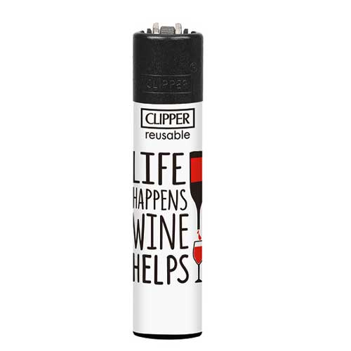 Clipper Feuerzeug Vino 4v4 LIFE HAPPENS WINE HELPS
