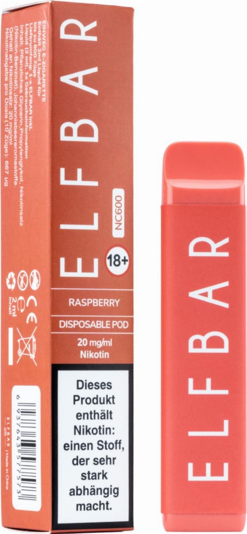 Elf Bar NC600 Einweg E-Zigarette Raspberry 20 mg Nikotin
