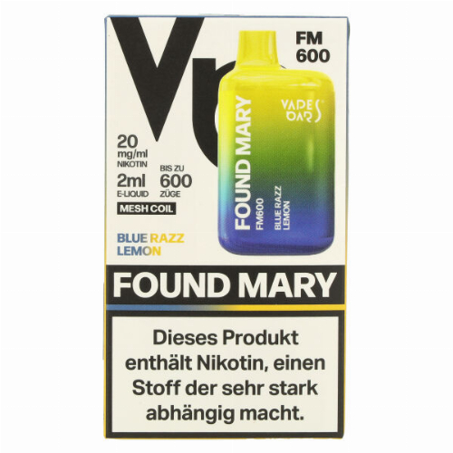 Found Mary FM600 Vapes Bars Einweg E-Zigarette Blue Razz Lemon 20mg