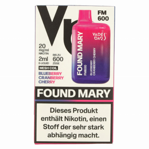 Found Mary FM600 Vapes Bars Einweg E-Zigarette Blueberry Cranberry Cherry 20mg
