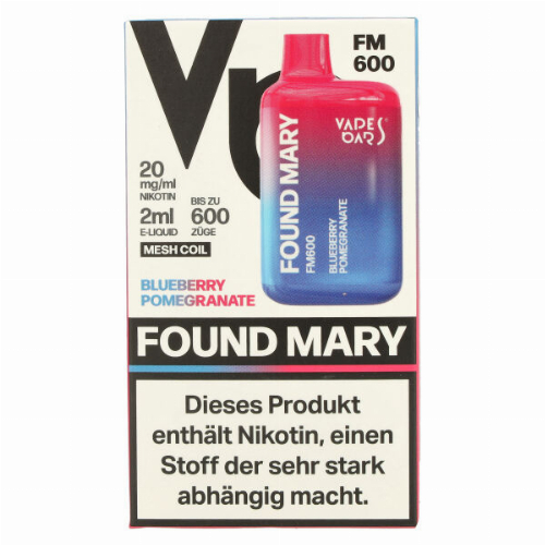 Found Mary FM600 Vapes Bars Einweg E-Zigarette Blueberry Pomegranate 20mg