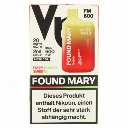 Found Mary FM600 Vapes Bars Einweg E-Zigarette Fizzy Cherry Sweets 20mg