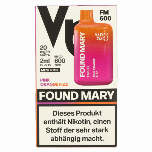Found Mary FM600 Vapes Bars Einweg E-Zigarette Pink Orange Fizz 20mg