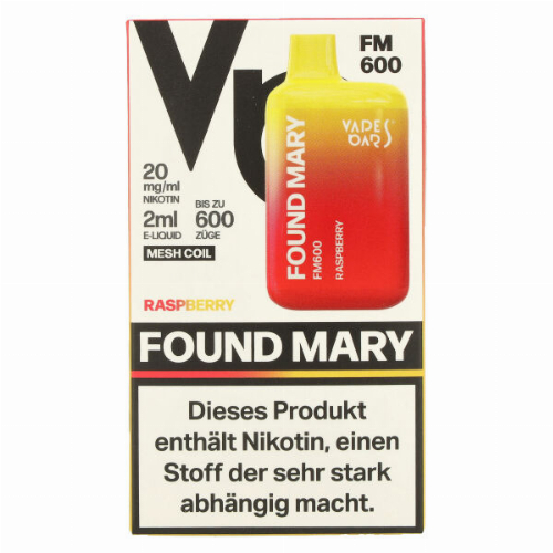 Found Mary FM600 Vapes Bars Einweg E-Zigarette Raspberry 20mg