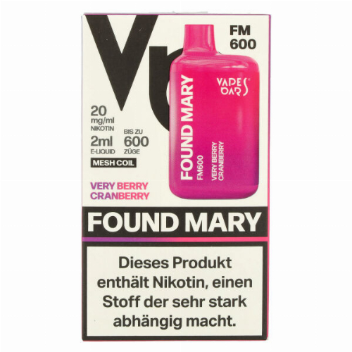 Found Mary FM600 Vapes Bars Einweg E-Zigarette Very Berry Cranberry 20mg
