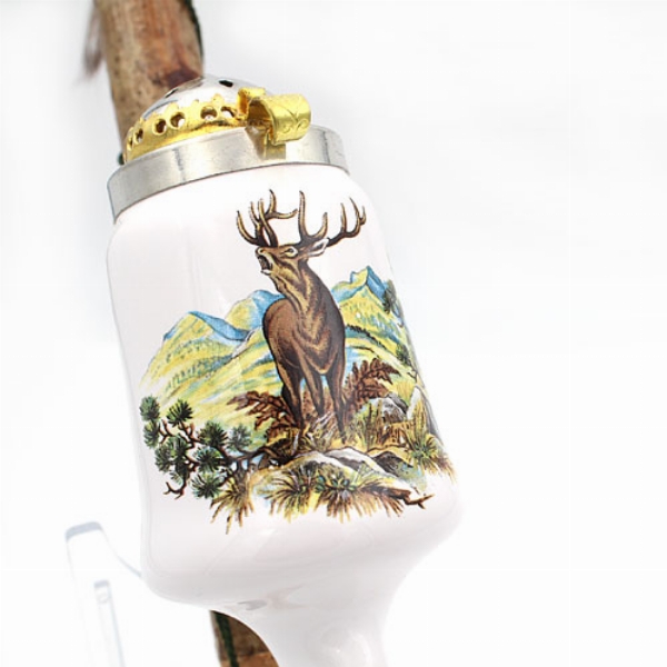 Gesteckpfeife aus Porzellan mit Jagdmotiv Hirsch Kopfform Krug