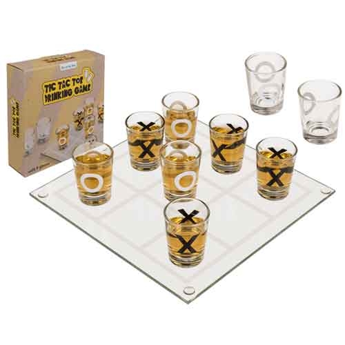 Glas-Trinkspiel Tic Tac Toe mit 9 Gläsern