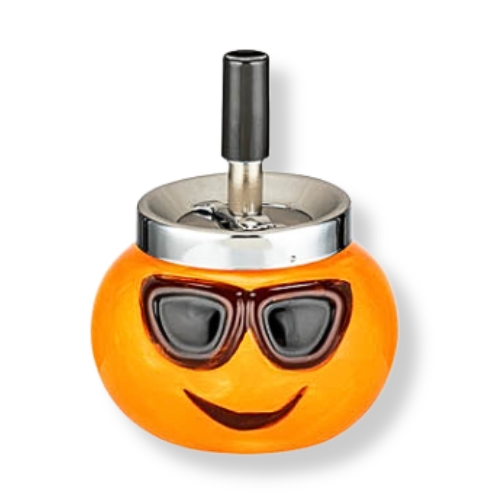 Keramik Schleuderaschenbecher Smiley mit Sonnenbrille Orange
