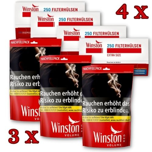 Winston 480g Tabak Sparpaket ( 3 x Winston 160g & 4 x 250 Stück Winston Extra Hülsen )