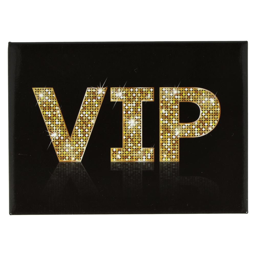 Kühlschrankmagnet VIP schwarzer Hintergund mit goldenem Schriftzug 9x6,5cm
