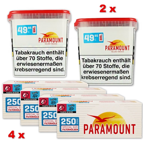 Paramount Sparpaket ( 2 x Paramount Giga Box 290g ) + ( 4 x Paramount Special Size Zigarettenhülsen 250 Stück )
