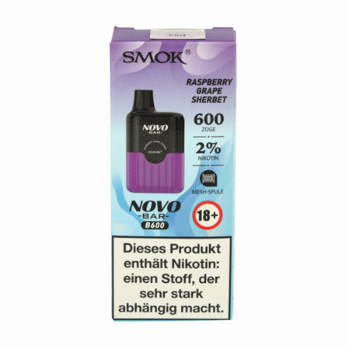 Smok Novo Bar B600 Raspberry Grape Sherbet Einweg E-Zigarette 20mg