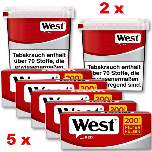 West Red Sparpaket ( 2 x West Red Giga Box 220g ) + ( 5 x West Red Zigarettenhülsen 200 Stück )