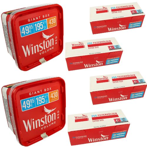 Winston 390g Tabak Sparpaket ( 2 x Winston 195g & 4 x 250 Stück Winston Extra Hülsen )