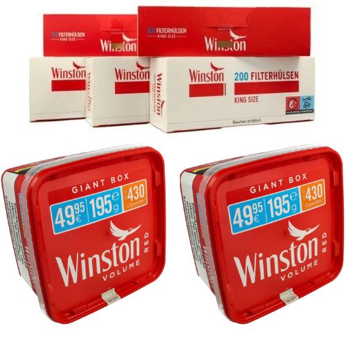 Winston 390g Tabak Sparpaket ( 2 x Winston 195g & 5 x 200 Stück Winston Hülsen )