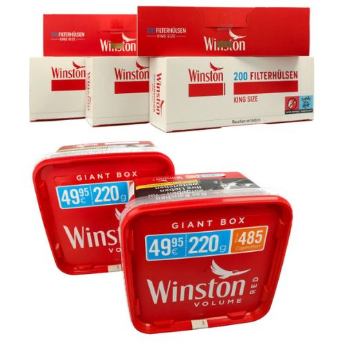 Winston 410g Tabak Sparpaket ( 2 x Winston 205g & 5 x 200 Stück Winston Hülsen )