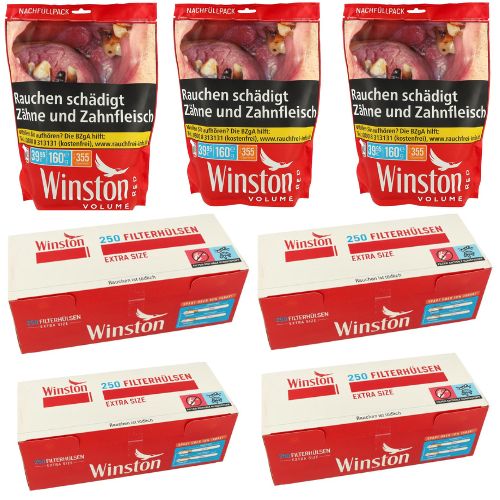 Winston 480g Tabak Sparpaket ( 3 x Winston 155g & 4 x 250 Stück Winston Extra Hülsen )