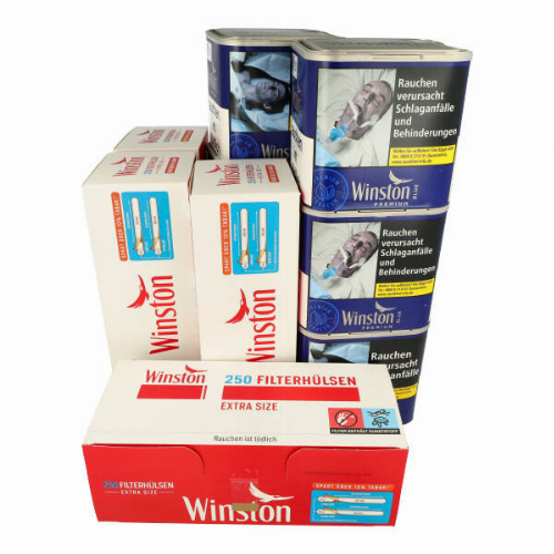 Tabak Sparpaket Winston  (6x Winston blau 70g) + (4 x Winston Extra Hülsen 250Stk.)