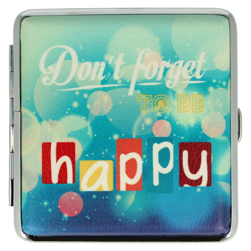 Zigarettenetui Metall Slogans Dont forget TO BE happy mit Gummiband
