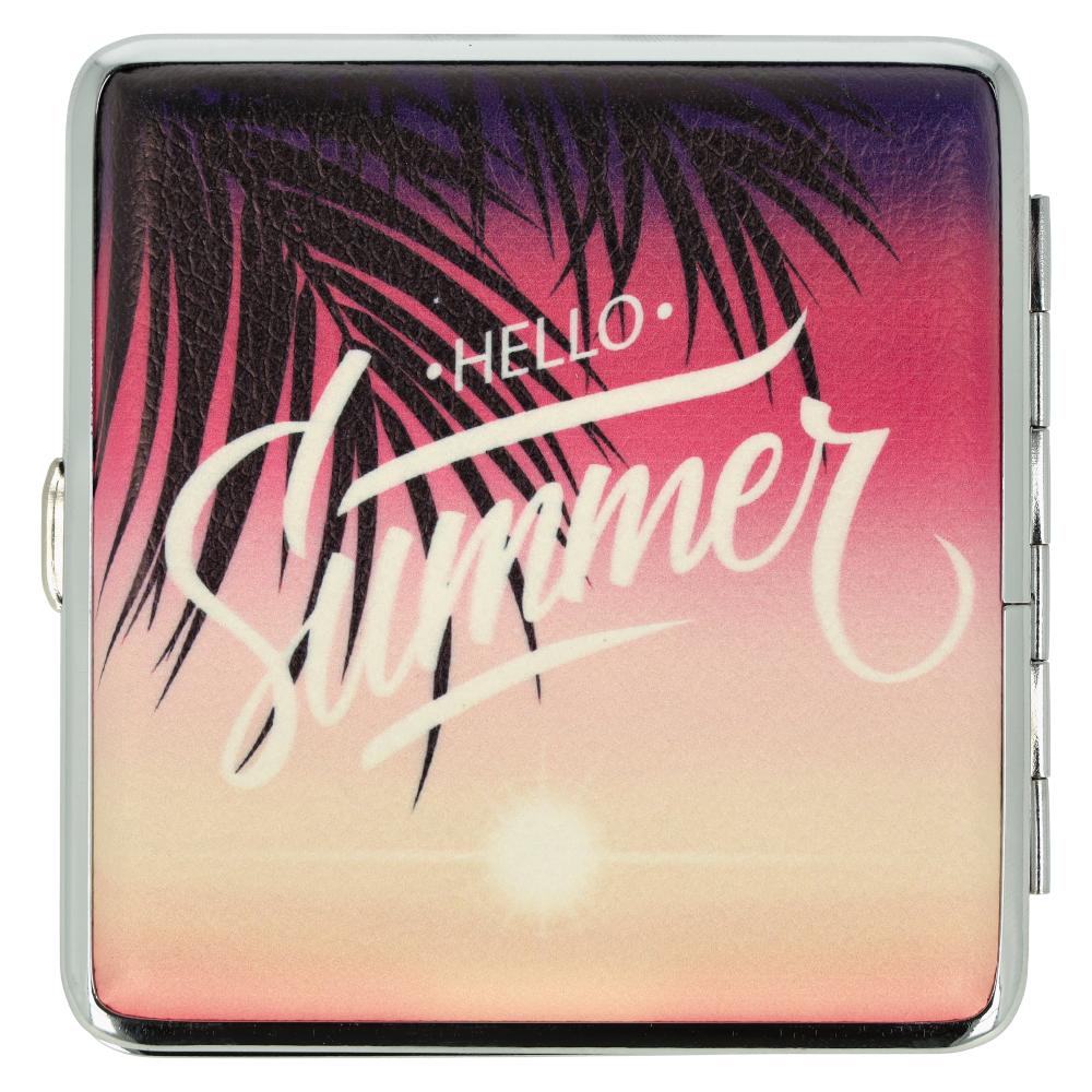 Zigarettenetui Metall Slogans Hello Summer mit Gummiband