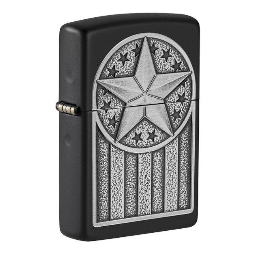 Zippo Feuerzeug American Metal Black Matte Emblem Design Schwarz/Silber
