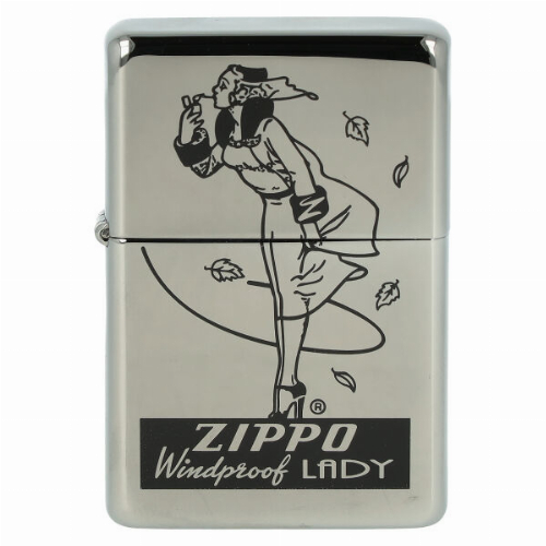 Zippo Feuerzeug Motiv Windproof Lady mit Feuerzeugbenzin und Feuersteinen