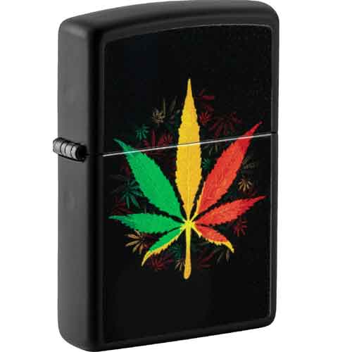 Zippo Feuerzeug schwarz color Rasta Cannabis Design