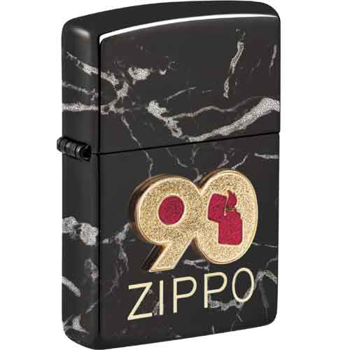 Zippo Feuerzeug schwarz Emblem gold 90th Anniversary