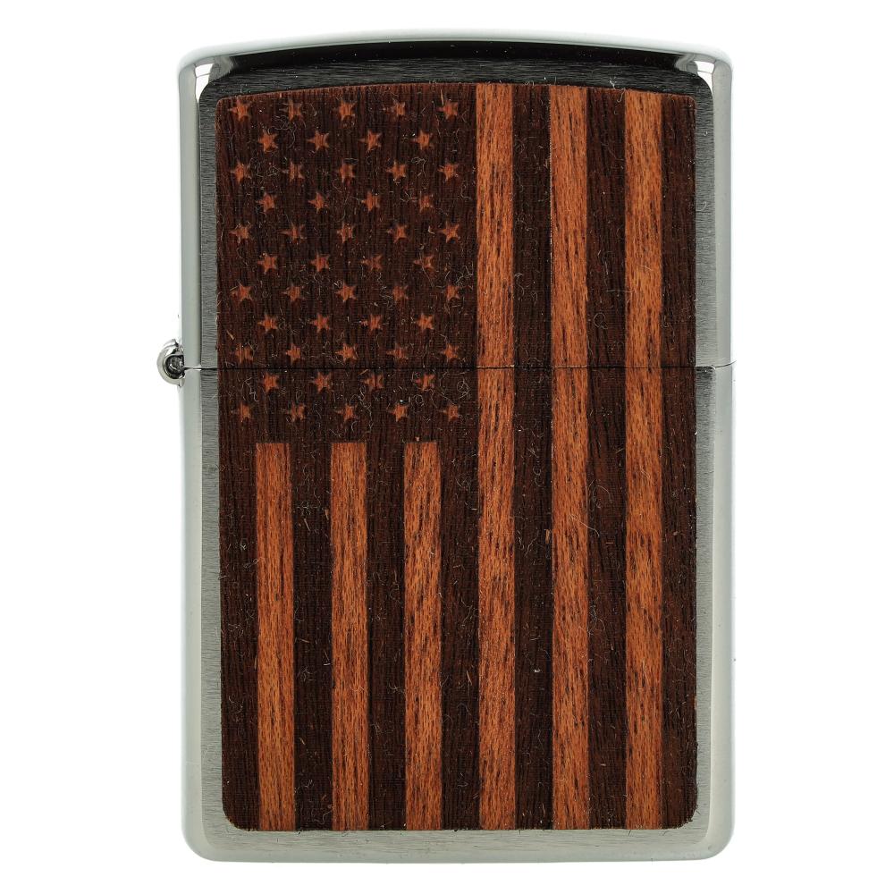 Zippo Feuerzeug Woodchuck American Flag Chrom/Braun