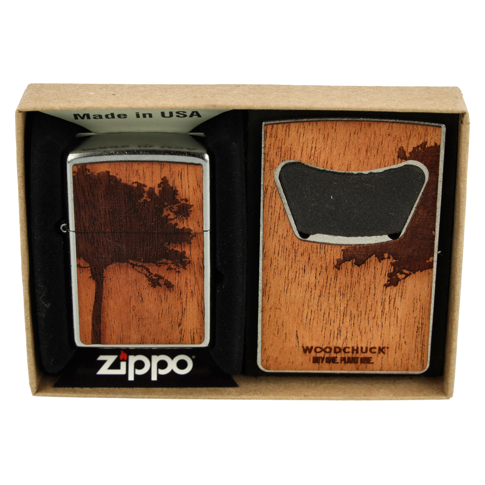 Zippo Feuerzeug Woodchuck Lighter & Flaschenöffner Chrom/Braun