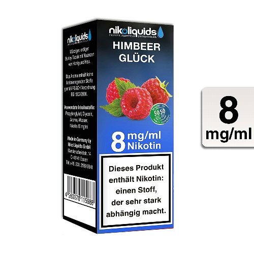 E-Liquid NIKOLIQUIDS Himbeerglück 8 mg Nikotin 50 PG / 50 VG