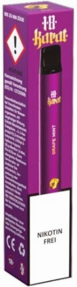 18 Karat Einweg E-Shisha Grape Mint ohne Nikotin 800 Züge