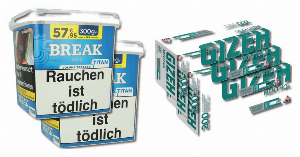 2x Break Blau Titan 300g Sparpaket mit 600 Gizeh Menthol Hülsen