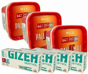 3x Pall Mall Maxi 310g Tabak + 4 x Gizeh Menthol 200 Hülsen - Sparpaket