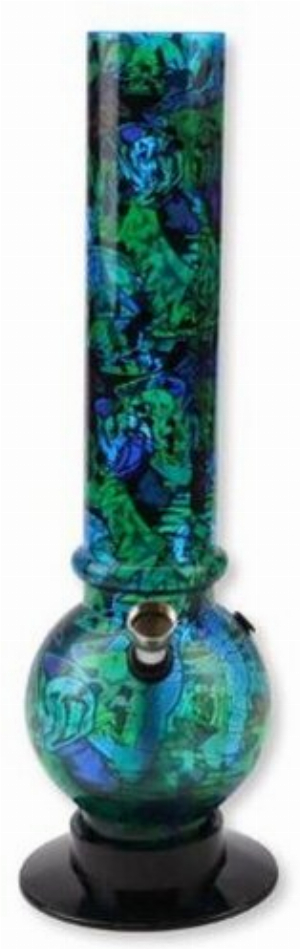 Acryl Bong gerade bauchig blau/grün gemustert H 26cm
