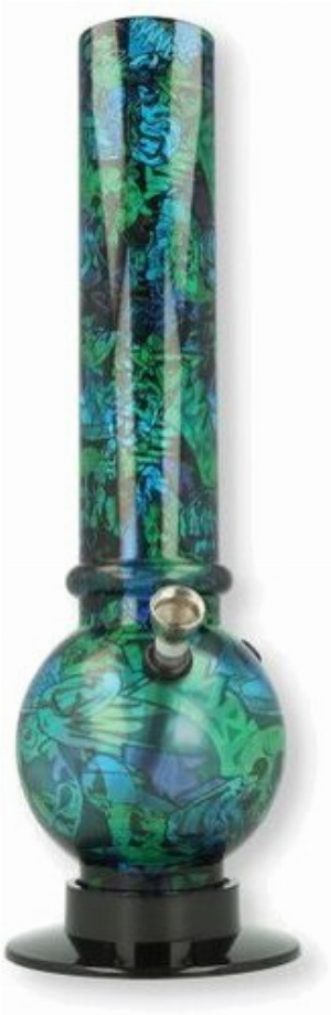 Acryl Bong gerade bauchig Blau/Grün mit Metallchillum