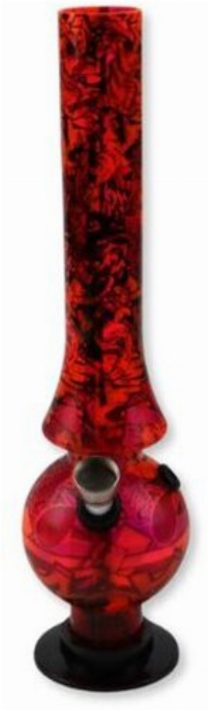 Acryl Bong gerade bauchig rot/schwarz gemustert H 26cm