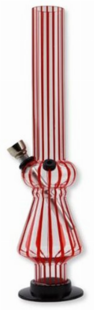Acryl Bong mit roten Streifen H 26cm