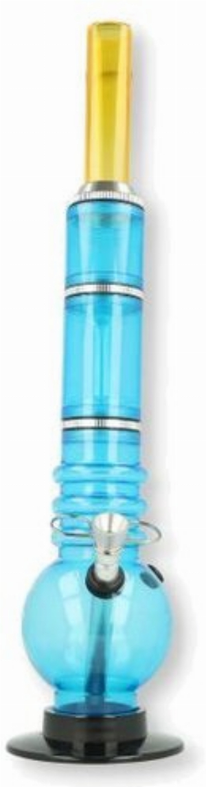 Acryl Bong Rocket gerade bauchig Blau/Gelb mit Metallchillum