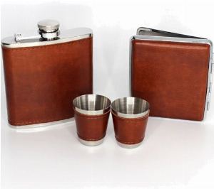 Angelo Flachmann Set Leder braun 6oz.