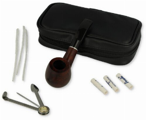 Angelo Pfeifen Einsteiger Set Tasche schwarz + Pfeife gebogen + Zubehör