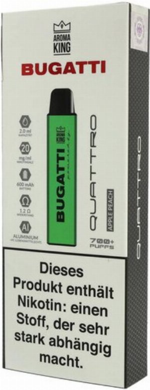Aroma King Bugatti Quattro Apple Peach Einweg E-Zigarette 20mg