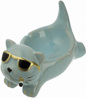 Aschenbecher Keramik Katze Blau