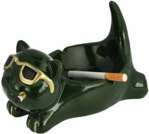 Aschenbecher Keramik Katze Grün